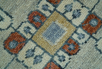 Custom Made Rust And Blue Traditional Serapi Design Hand Knotted Wool Rug.