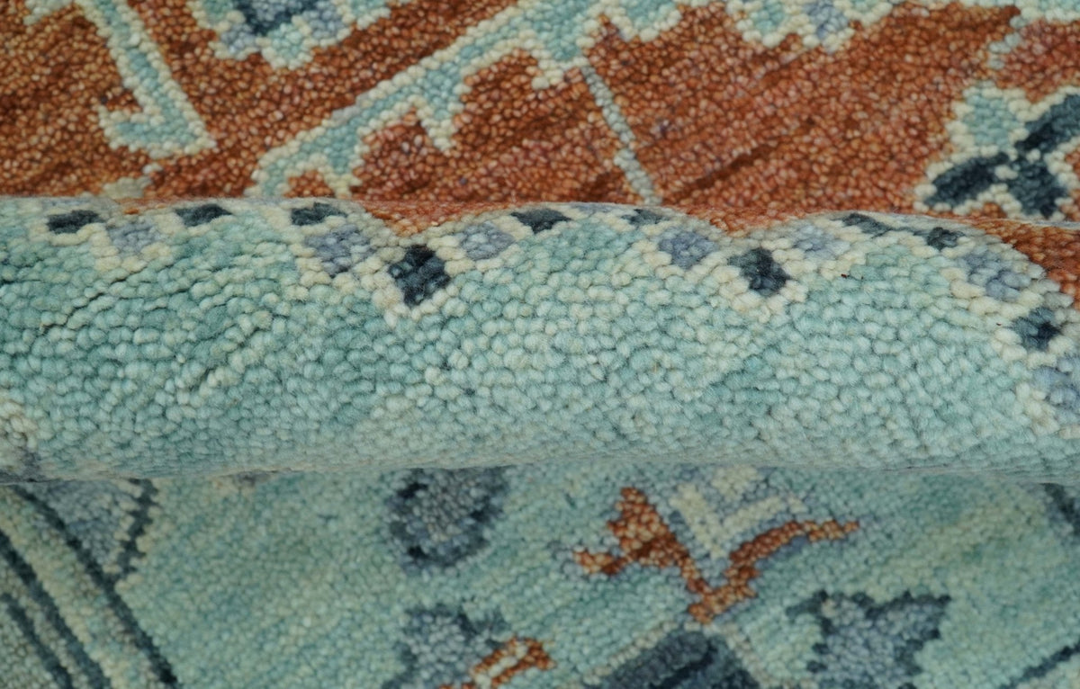 Custom Made Rust And Blue Traditional Serapi Design Hand Knotted Wool Rug.