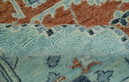 Custom Made Rust And Blue Traditional Serapi Design Hand Knotted Wool Rug.