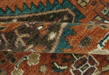 Custom Made Rust And Brown Round Oriental Hand Knotted Wool Rug.