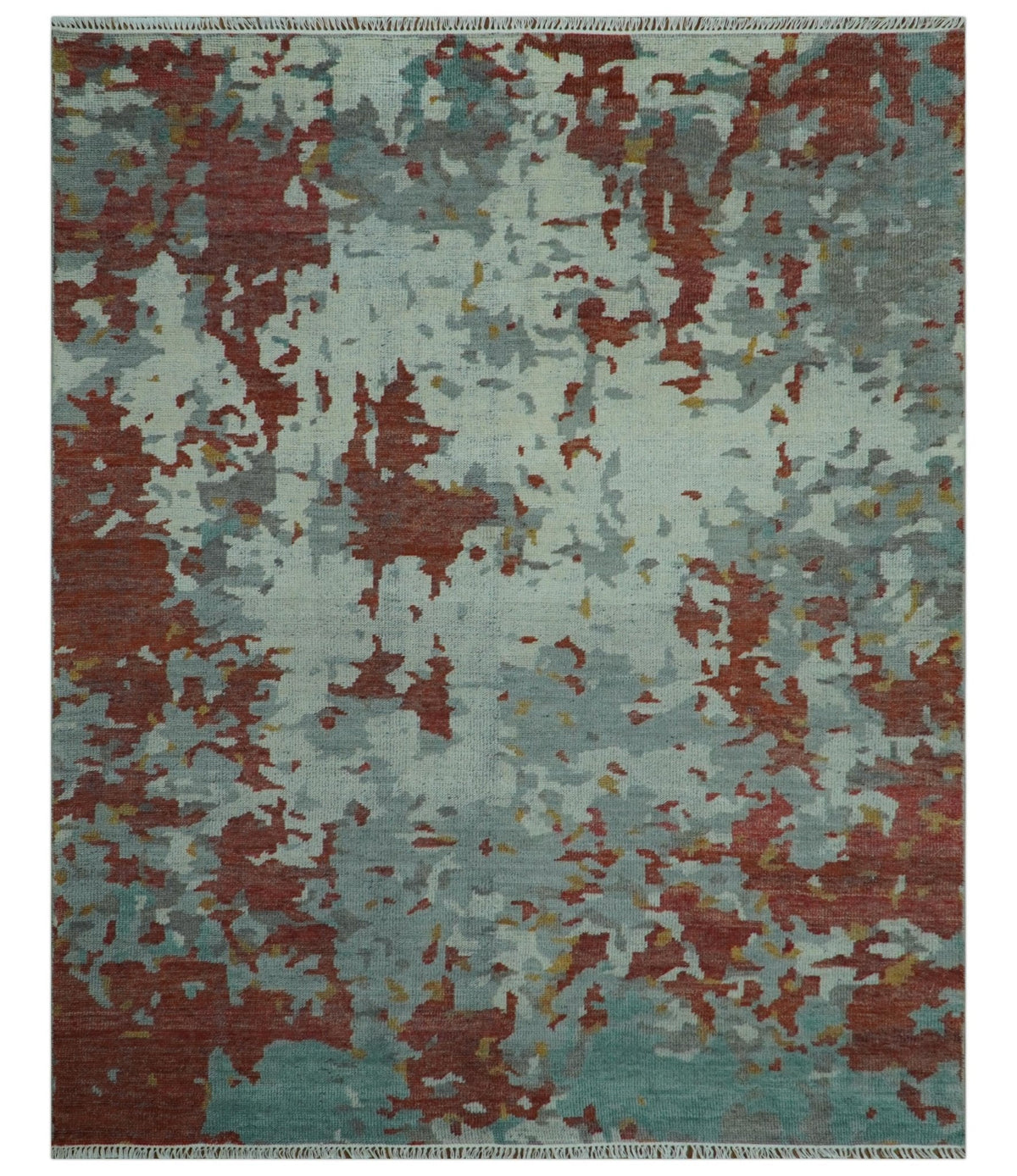 Custom Made Rust And Gray Modern Abstract Design Hand knotted Wool Area Rug.