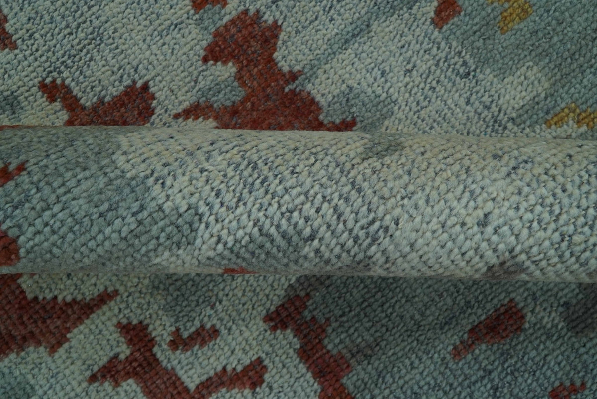 Custom Made Rust And Gray Modern Abstract Design Hand knotted Wool Area Rug.