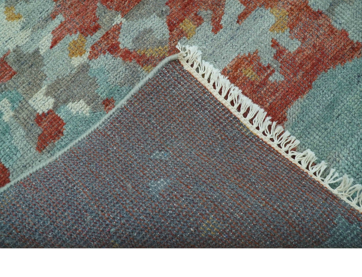 Custom Made Rust And Gray Modern Abstract Design Hand knotted Wool Area Rug.