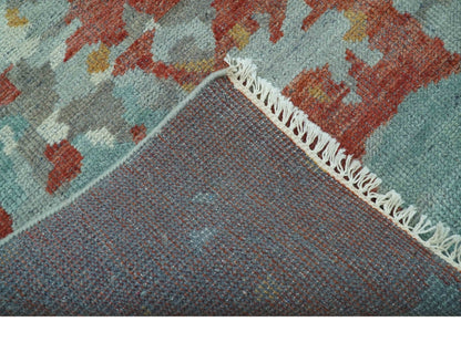 Custom Made Rust And Gray Modern Abstract Design Hand knotted Wool Area Rug.