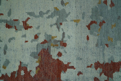 Custom Made Rust And Gray Modern Abstract Design Hand knotted Wool Area Rug.