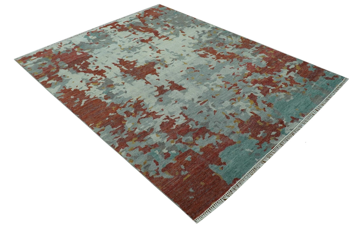 Custom Made Rust And Gray Modern Abstract Design Hand knotted Wool Area Rug.