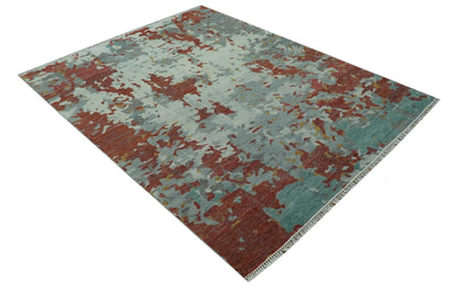 Custom Made Rust And Gray Modern Abstract Design Hand knotted Wool Area Rug.
