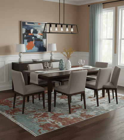 Custom Made Rust And Gray Modern Abstract Design Hand knotted Wool Area Rug.