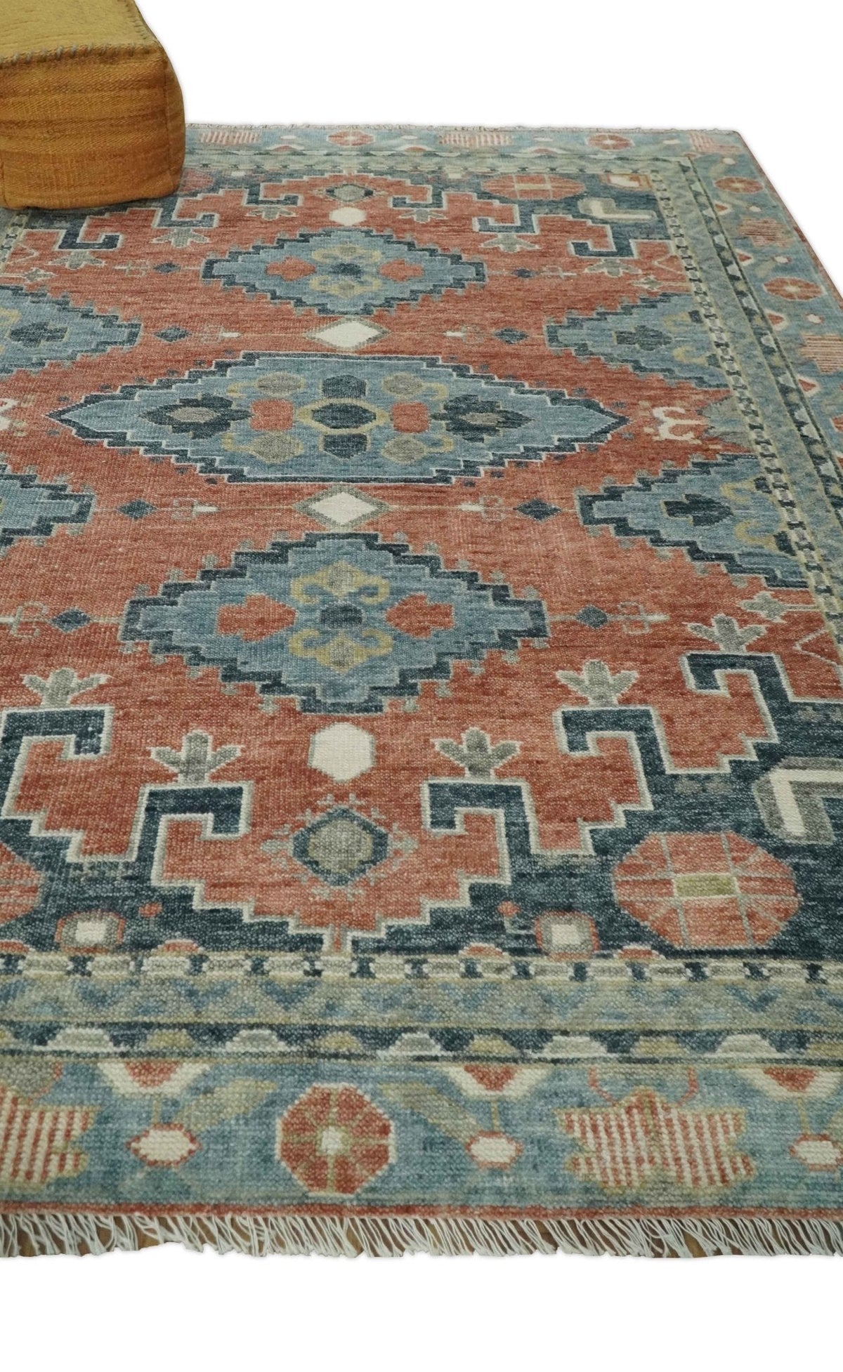 Custom Made Rust and Gray Traditional Hand knotted Multi Size wool Area Rug.