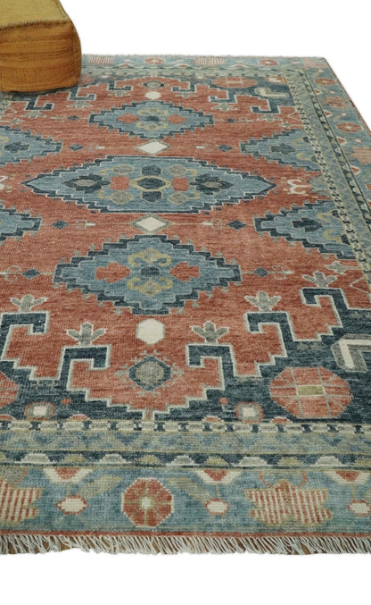 Custom Made Rust and Gray Traditional Hand knotted Multi Size wool Area Rug.