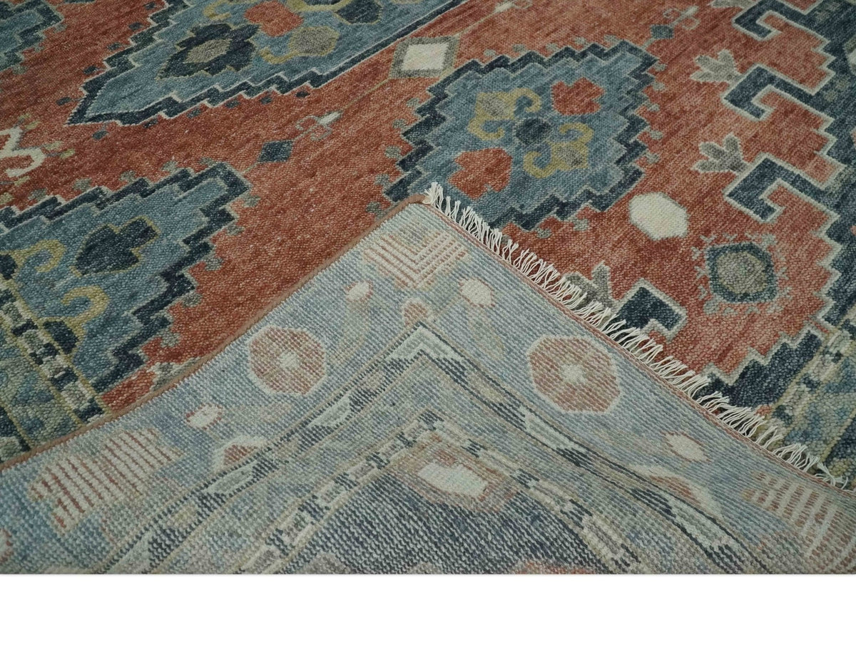 Custom Made Rust and Gray Traditional Hand knotted Multi Size wool Area Rug.