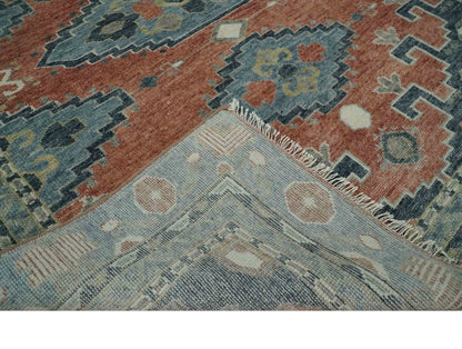 Custom Made Rust and Gray Traditional Hand knotted Multi Size wool Area Rug.