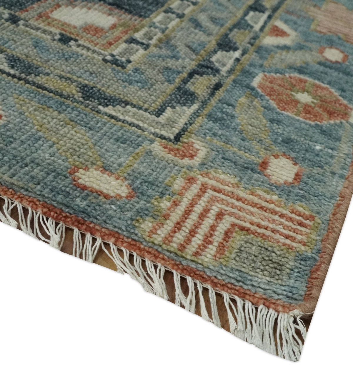 Custom Made Rust and Gray Traditional Hand knotted Multi Size wool Area Rug.