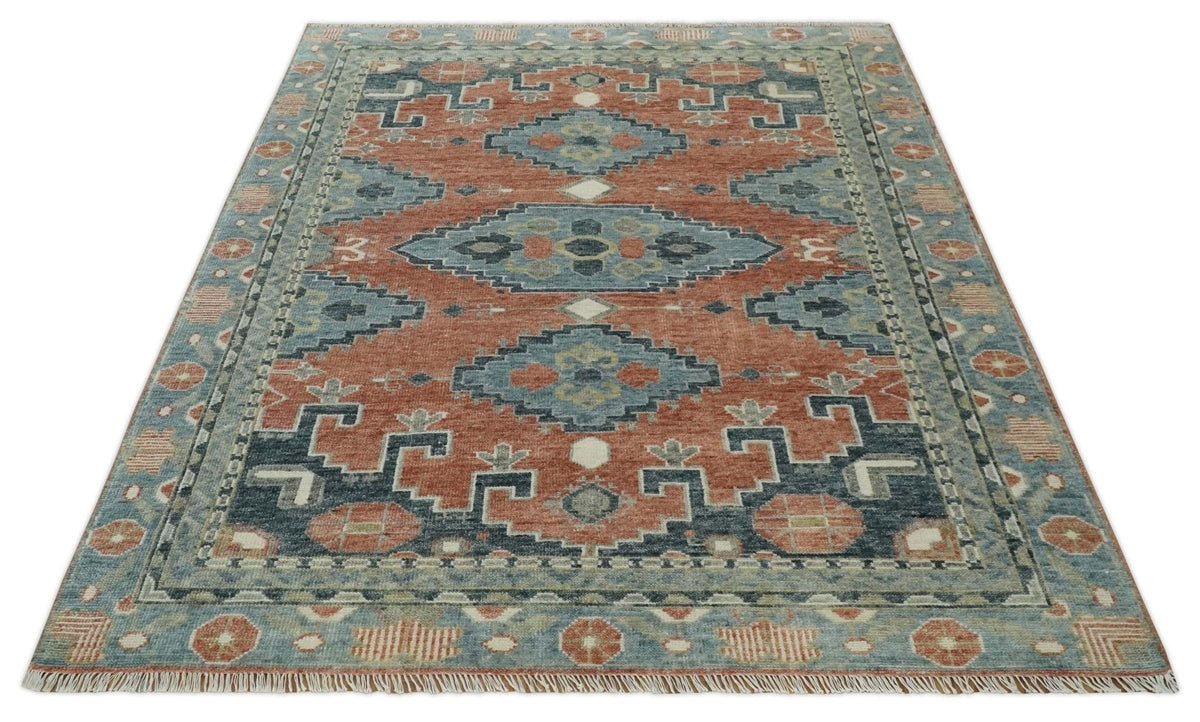 Custom Made Rust and Gray Traditional Hand knotted Multi Size wool Area Rug.