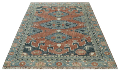 Custom Made Rust and Gray Traditional Hand knotted Multi Size wool Area Rug.
