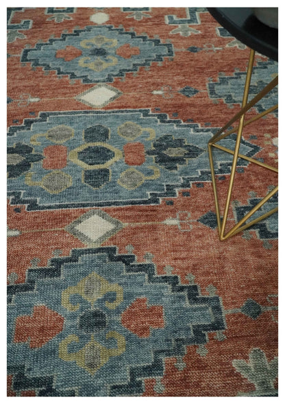 Custom Made Rust and Gray Traditional Hand knotted Multi Size wool Area Rug.