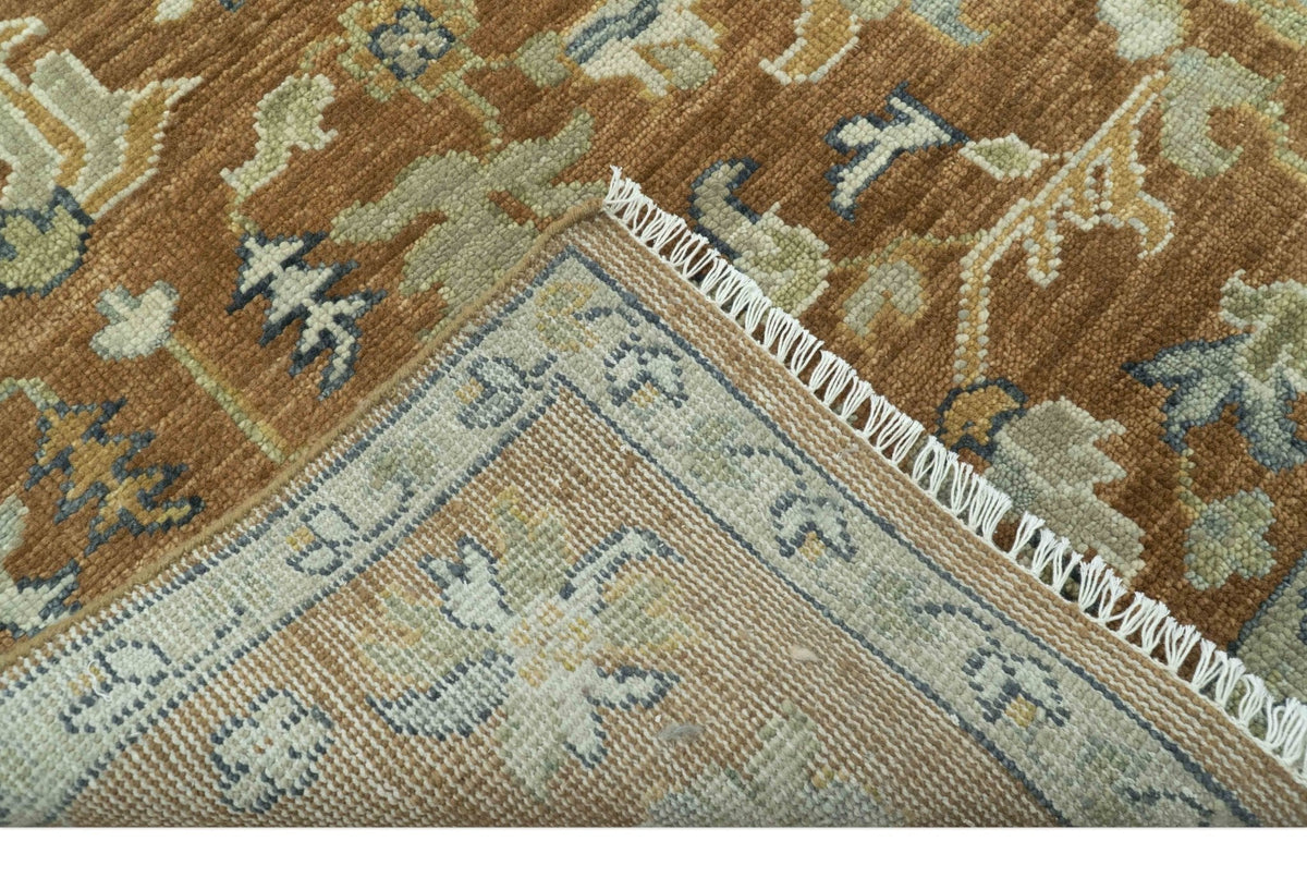 Custom Made Rust, Beige And Blue Traditional Hand Knotted wool rug.