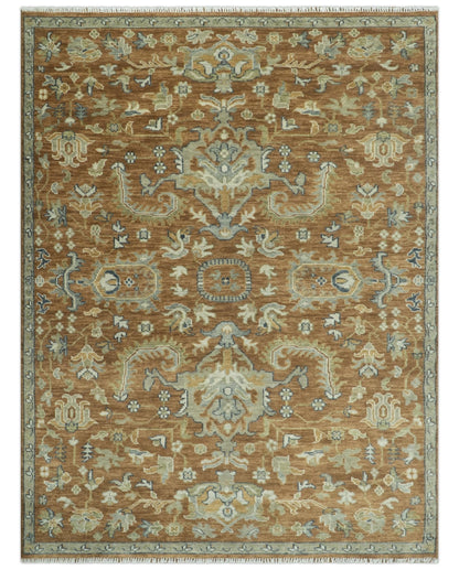 Custom Made Rust, Beige And Blue Traditional Hand Knotted wool rug.