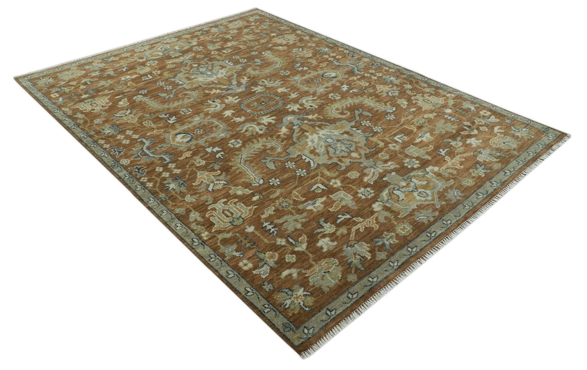 Custom Made Rust, Beige And Blue Traditional Hand Knotted wool rug.