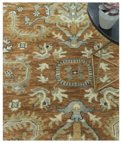 Custom Made Rust, Beige And Blue Traditional Hand Knotted wool rug.