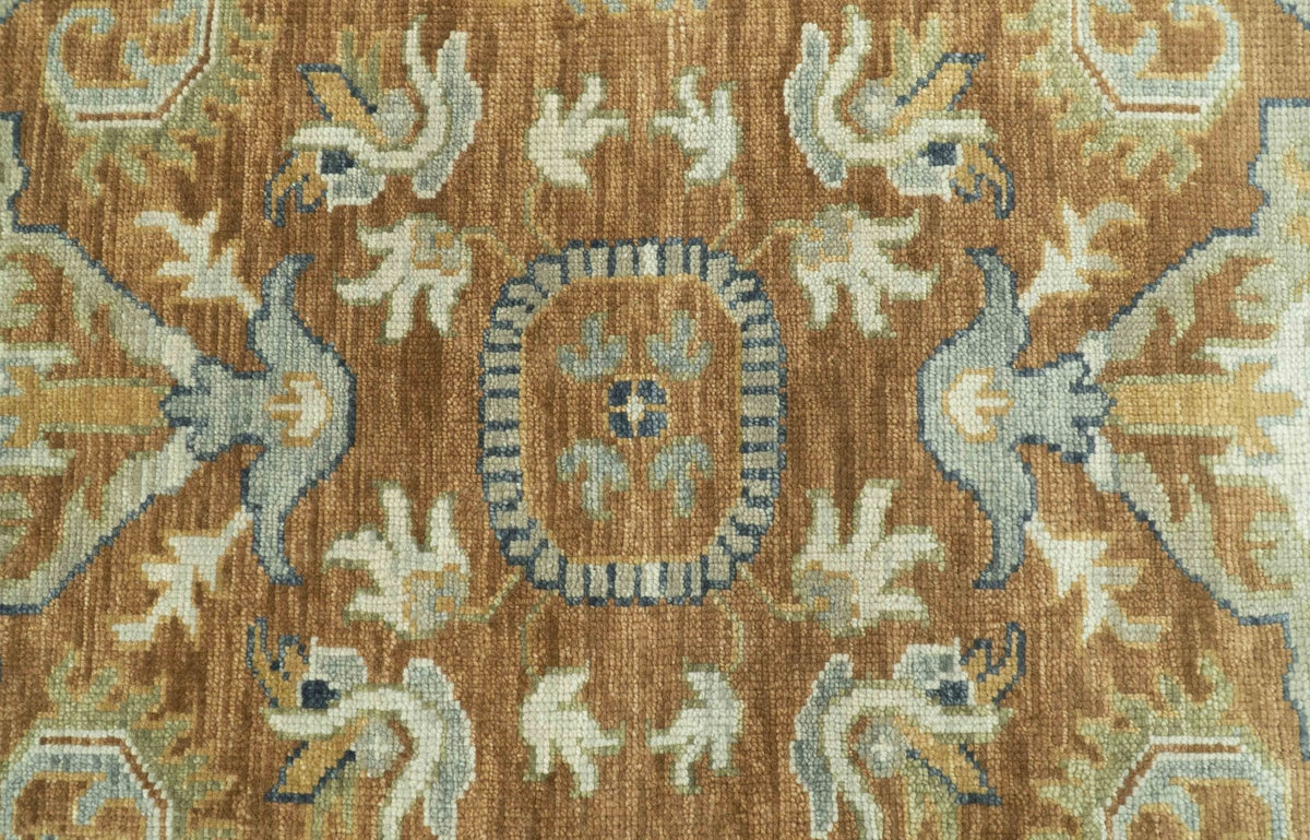 Custom Made Rust, Beige And Blue Traditional Hand Knotted wool rug.