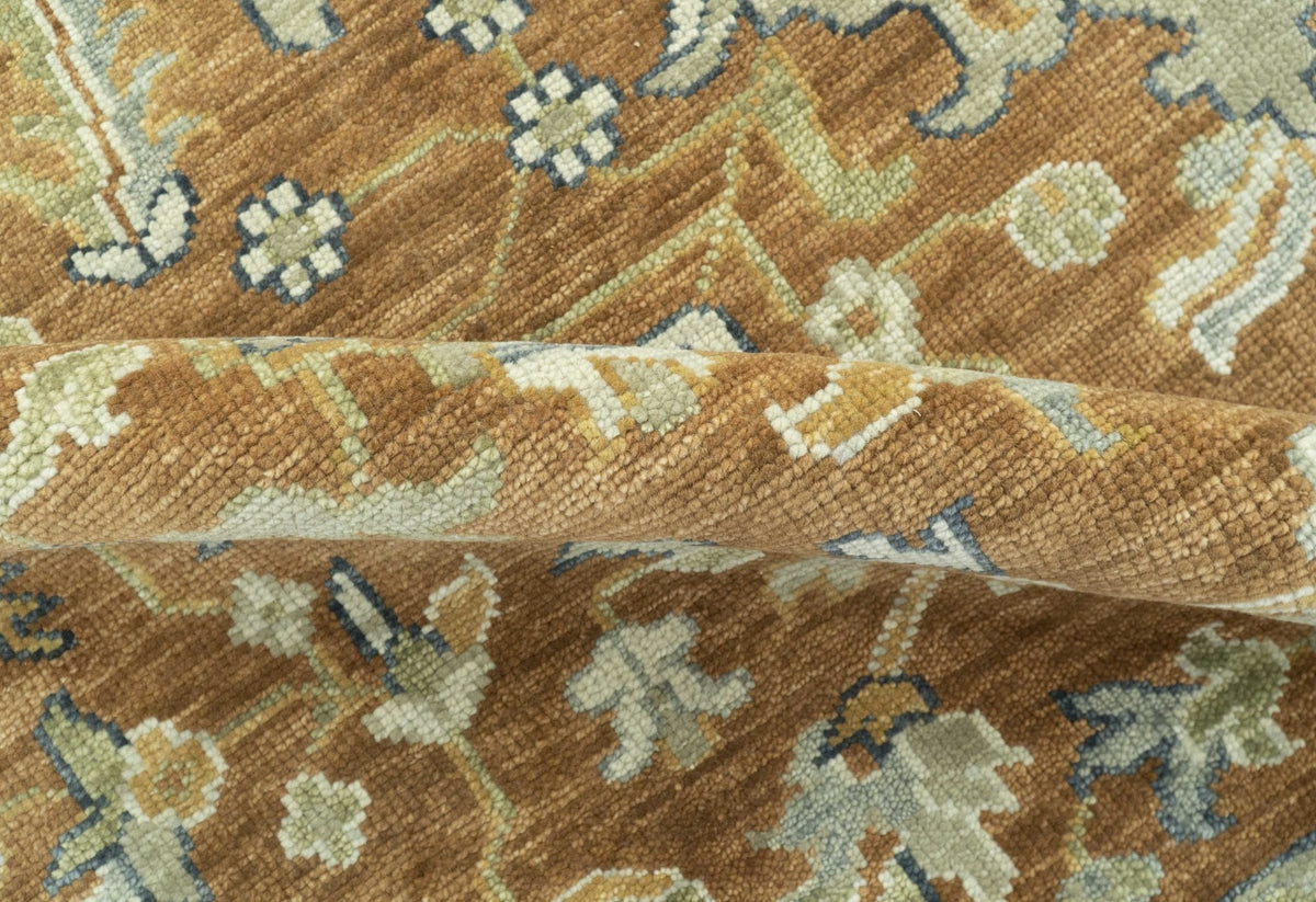 Custom Made Rust, Beige And Blue Traditional Hand Knotted wool rug.