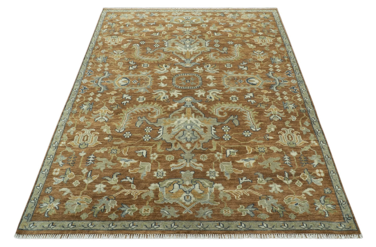 Custom Made Rust, Beige And Blue Traditional Hand Knotted wool rug.