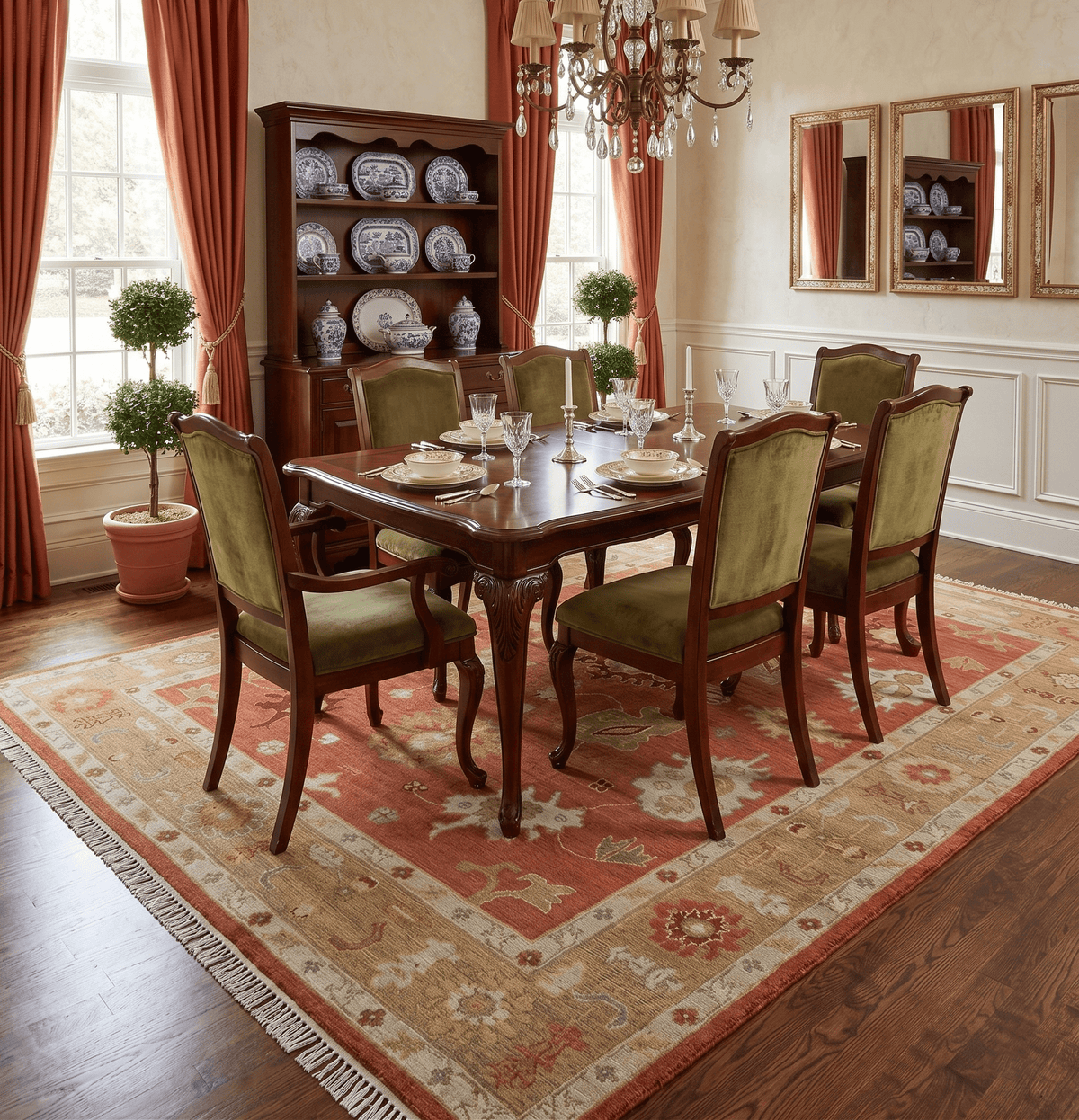 Custom Made Rust, Ivory and Beige Hand Knotted Traditional Oushak Multi Size Wool Area Rug.