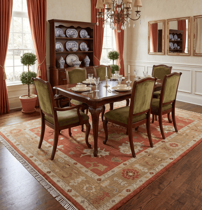 Custom Made Rust, Ivory and Beige Hand Knotted Traditional Oushak Multi Size Wool Area Rug.