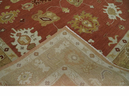 Custom Made Rust, Ivory and Beige Hand Knotted Traditional Oushak Multi Size Wool Area Rug.