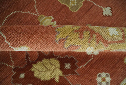 Custom Made Rust, Ivory and Beige Hand Knotted Traditional Oushak Multi Size Wool Area Rug.