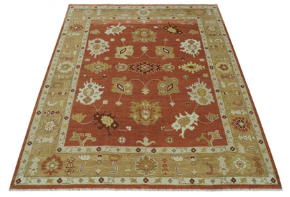 Custom Made Rust, Ivory and Beige Hand Knotted Traditional Oushak Multi Size Wool Area Rug.