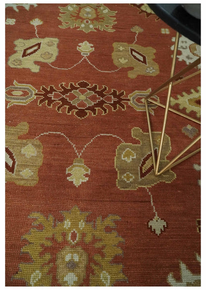 Custom Made Rust, Ivory and Beige Hand Knotted Traditional Oushak Multi Size Wool Area Rug.