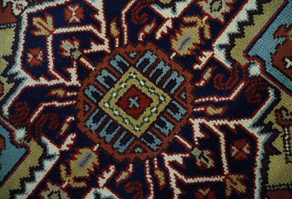 Custom Made Rust, Mustard, Ivory and Blue Hand Knotted Traditional Wool Area Rug.