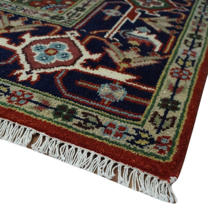 Custom Made Rust, Mustard, Ivory and Blue Hand Knotted Traditional Wool Area Rug.