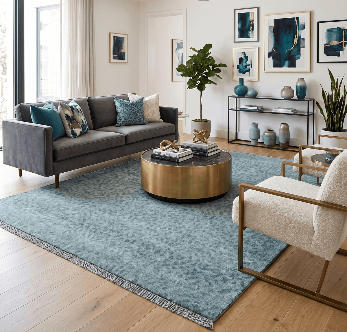 Custom Made Silver and Gray Leopard Print Hand Knotted Wool Rug.