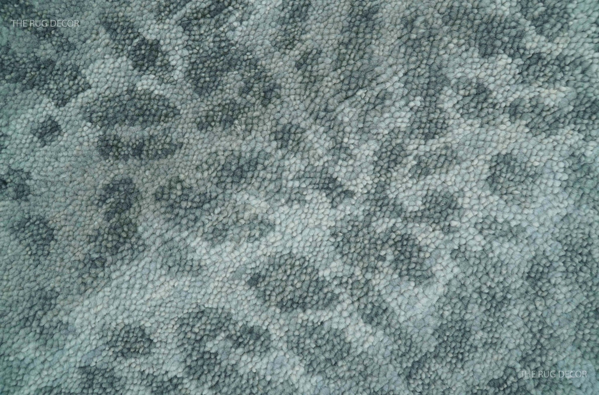 Custom Made Silver and Gray Leopard Print Hand Knotted Wool Rug.