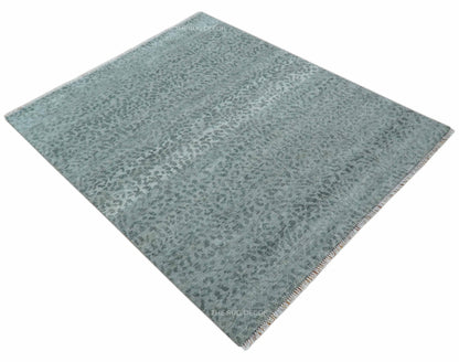 Custom Made Silver and Gray Leopard Print Hand Knotted Wool Rug.