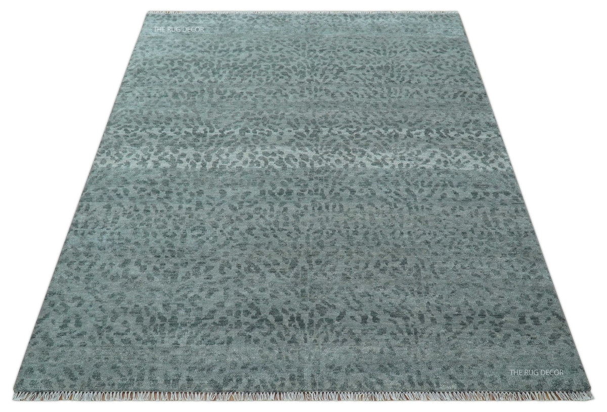 Custom Made Silver and Gray Leopard Print Hand Knotted Wool Rug.