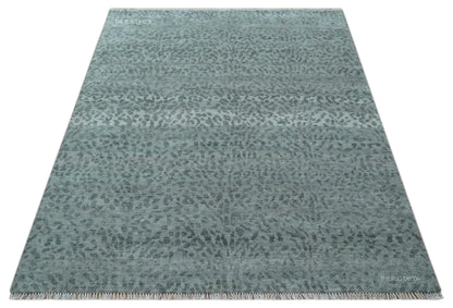 Custom Made Silver and Gray Leopard Print Hand Knotted Wool Rug.