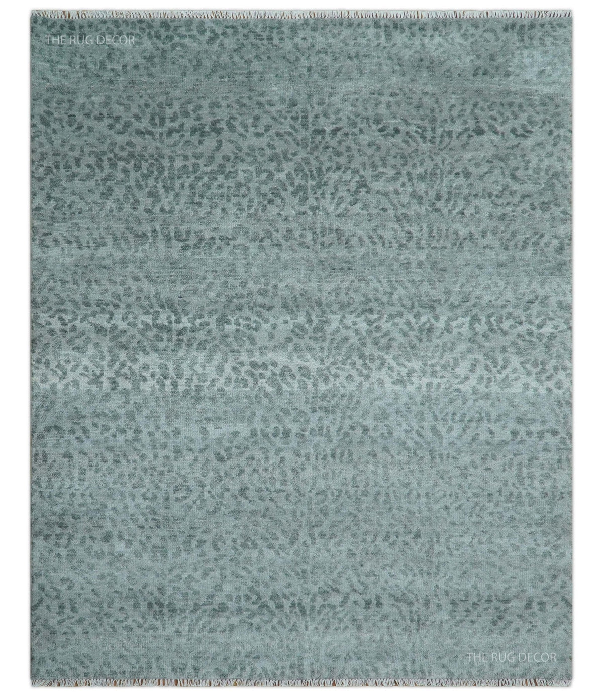Custom Made Silver and Gray Leopard Print Hand Knotted Wool Rug.