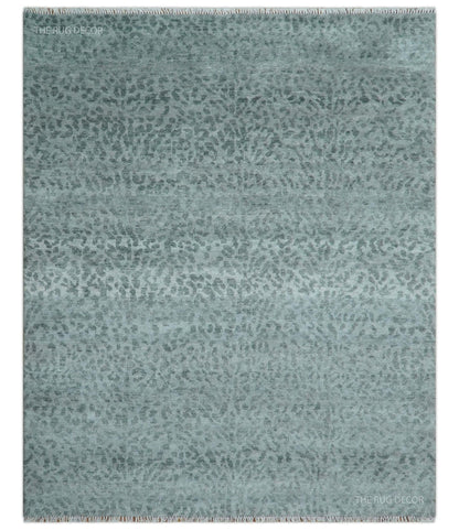 Custom Made Silver and Gray Leopard Print Hand Knotted Wool Rug.
