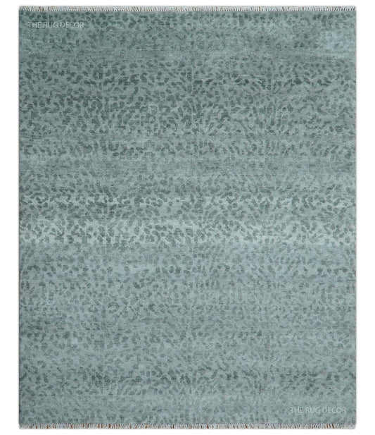 Custom Made Silver and Gray Leopard Print Hand Knotted Wool Rug.