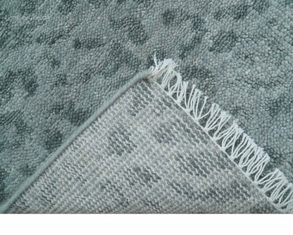 Custom Made Silver and Gray Leopard Print Hand Knotted Wool Rug.