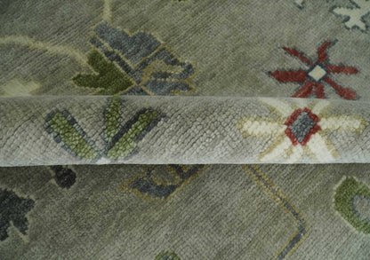 Custom Made Silver and Gray Oushak Hand Knotted Traditional Wool Rug.