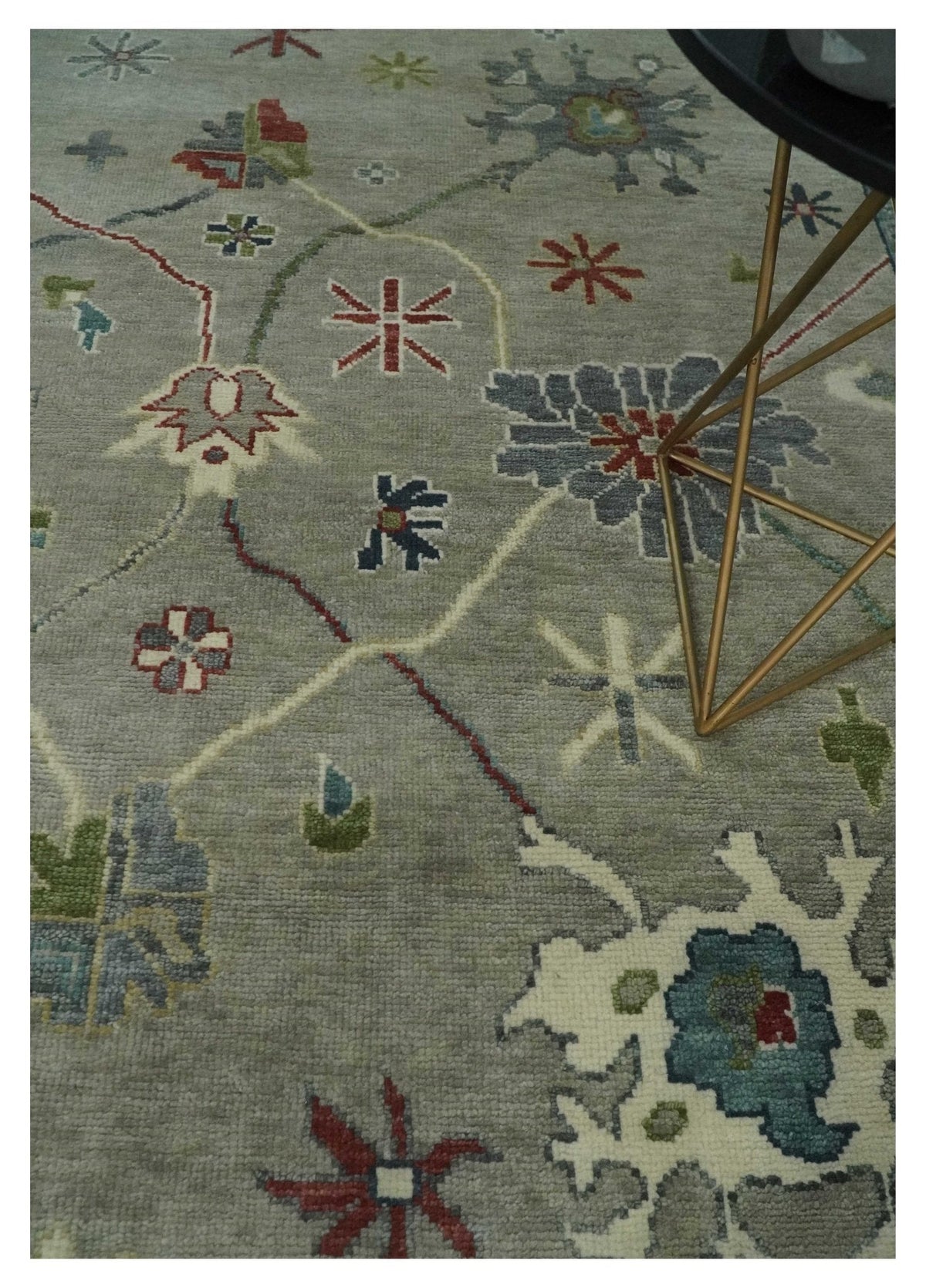 Custom Made Silver and Gray Oushak Hand Knotted Traditional Wool Rug.