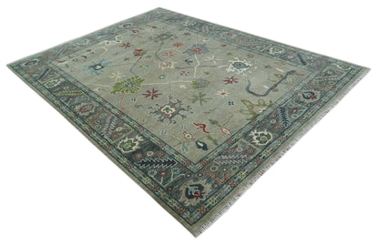 Custom Made Silver and Gray Oushak Hand Knotted Traditional Wool Rug.