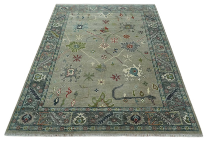 Custom Made Silver and Gray Oushak Hand Knotted Traditional Wool Rug.