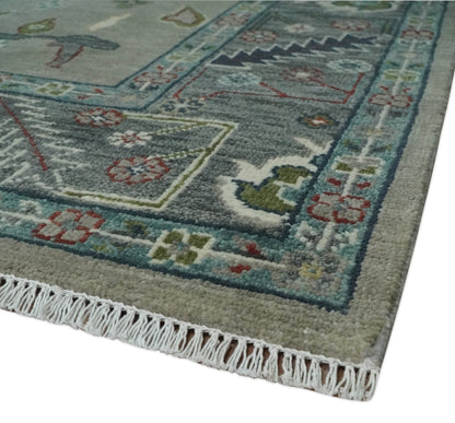 Custom Made Silver and Gray Oushak Hand Knotted Traditional Wool Rug.