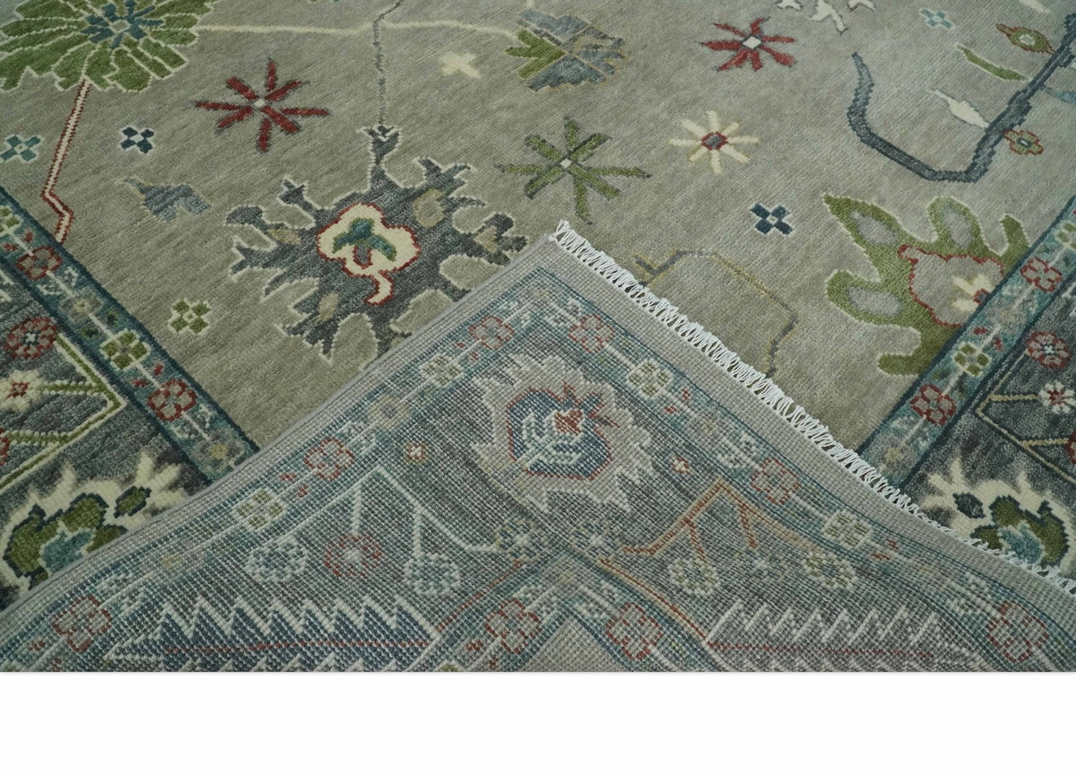 Custom Made Silver and Gray Oushak Hand Knotted Traditional Wool Rug.